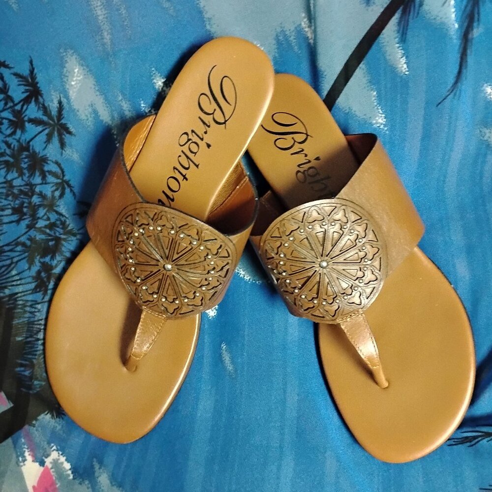 ❤️Womens BRIGHTON LUCERA Brown Studded Vamp Thong Sandals Shoes Size 8 M LN
